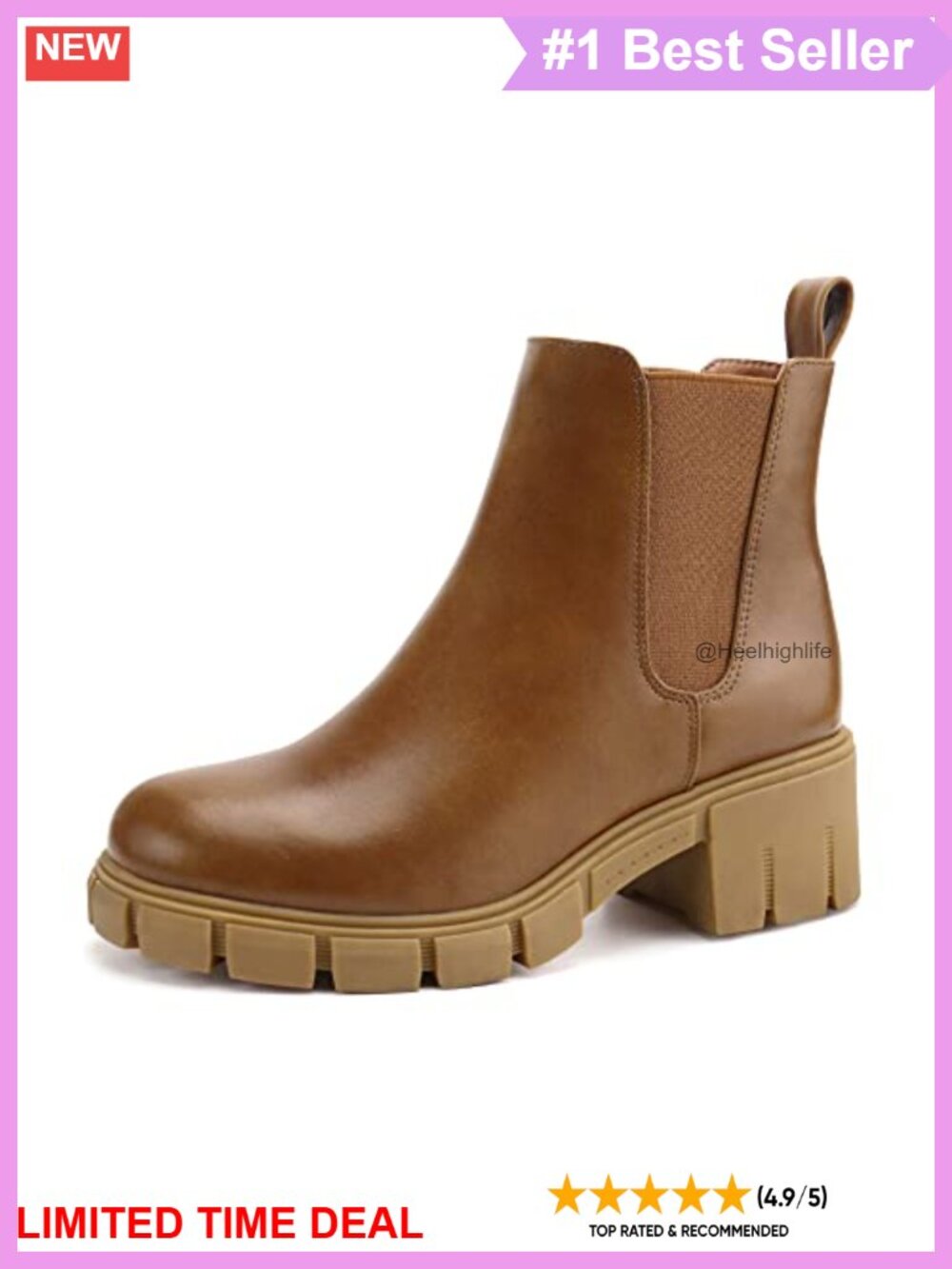 Platform Chelsea Ankle Boots Chunky Block Heel Faux Leather Suede